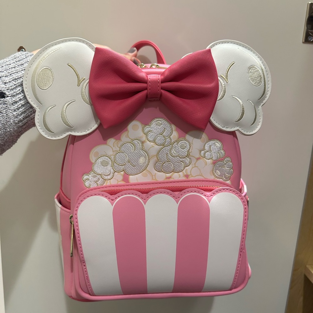 Pink and White Mini Backpack with Bow and Stripes - Picture 7 of 9